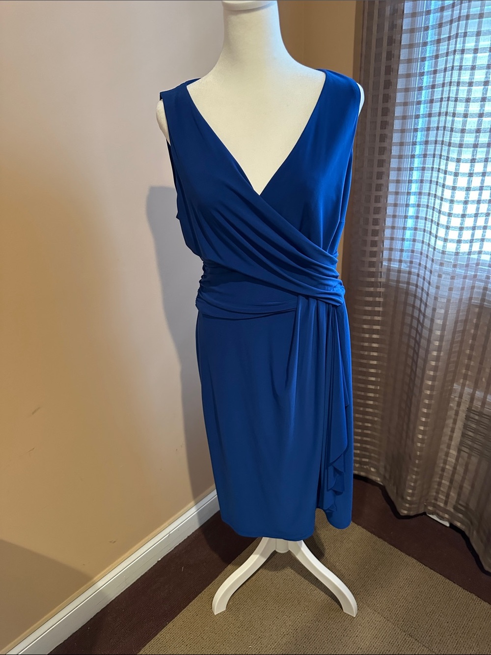 Chaps Sleeveless Cobalt Wrap-Detail Midi Dress